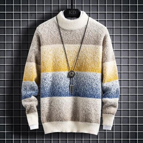 Winter Top Quality Cashmere Sweater Men Fashion Striped Male Jumpers Half Turtleneck Thick Warm Mens Pullovers Sweaters Tops