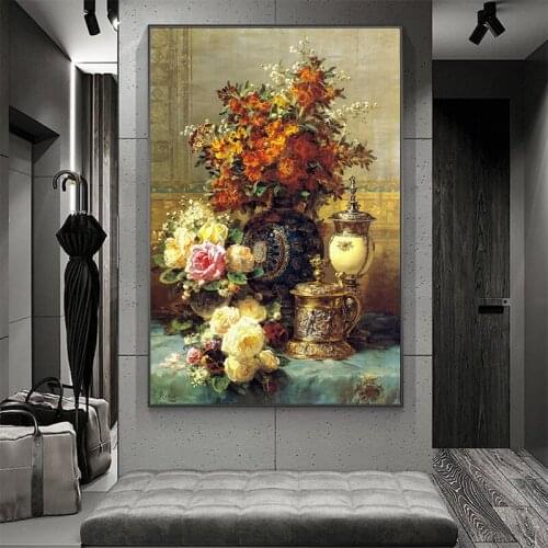 Europe Classical Retro Flowers Canvas Painting Wall Art Posters and Prints Hallway Pictures for Living Room Home Decor Cuadros