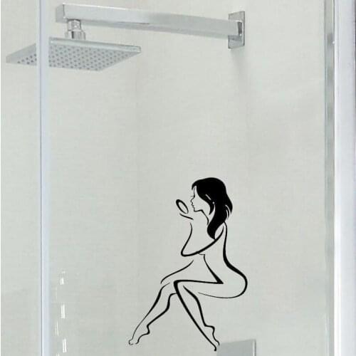Nude Woman with Hand Mirror Bath Salon Vinyl Door Sticker Waterproof Home Decoration Wall Sticker A2255