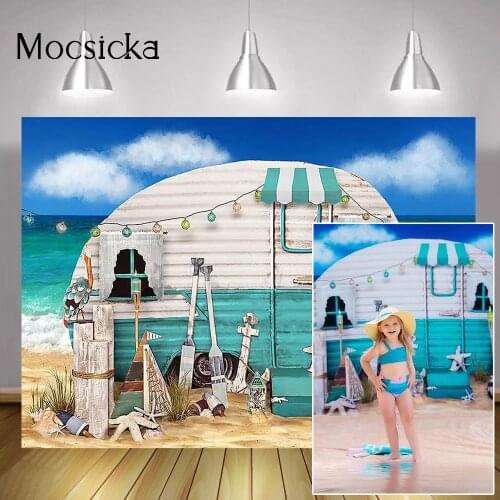 Sea Beach Children Portrait Backdrop Photography Adult Birthday Art Background Photo Studio Summer Birthday Party Banner Props