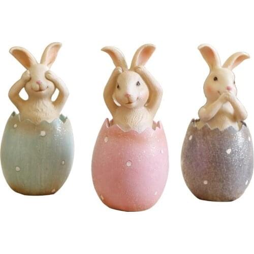 3pcs/set Easter Rabbit in Egg No Say No Listen No see Rabbits Easter Decoration for Home Gift for Kids Party Wedding Decoration