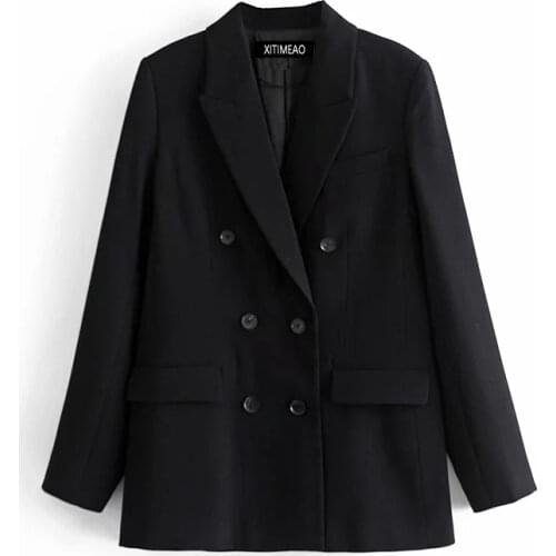 ZA Women Fashion With Buttons Blazers Coat Vintage Long Sleeve Black Suit Coat Female Outerwear Chic Tops XITIMEAO