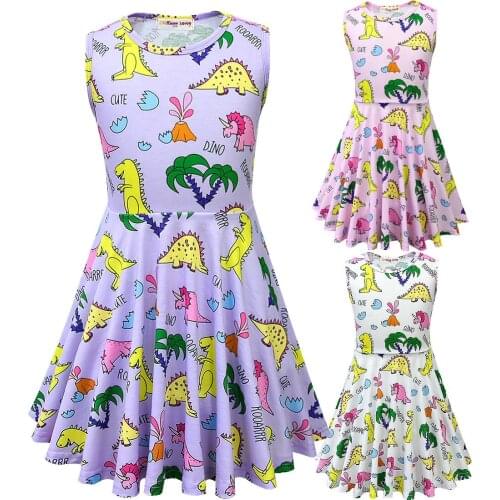 2019 New Summer Kids Dinosaur Dress Girls Ball Gown Baby Children Flower Princess Jurassic World Dresses Wedding Party Costumes