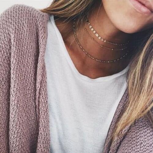 Simple Gold Choker Necklace For Women Boho Coin Chocker Necklaces Multi layer colar collier ras du cou femme gargantilha bijoux