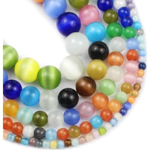 Multicolors Opal Natural Cat Eye Beads Smooth Round Loose Spacer Beads for Jewelry Making DIY Bracelet Necklace 4/6/8/10/12mm