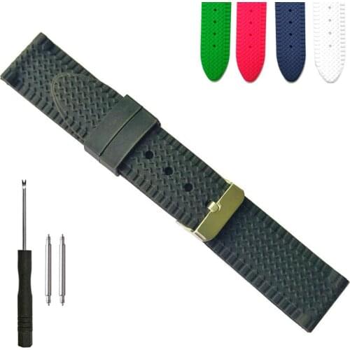 22mm Silicone Rubber Watch Band Tire Track Soft Silicon Strap Casual Sports Diver Watches Black White Red Green