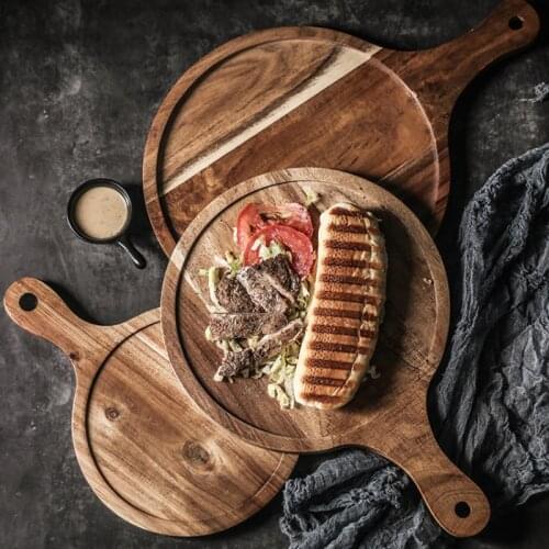 Steak Pizza Wood Tray With Handle Baking Cheese Serving Pan Pizza Board Western Breakfast Bread Bakeware Pastry Tool Accessories