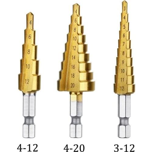 HSS Steel Titanium Step Drill Bits Drilling Power Tools for Metal High Speed Steel Wood Hole Cone Drill 3-12mm 4-12mm 4-20mm