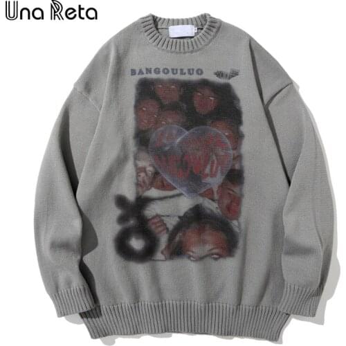 Una Reta Hip hop Printing Sweater Men Autumn New Streetwear Men Harajuku Pullover Tops Casual Color stitching Winter Sweaters