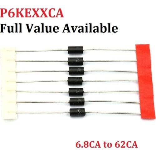 20PCS P6KE P6KE6.8CA 8.2CA 10CA 12CA 13CA 15CA 18CA 20CA 30CA 33CA 36CA 39CA 43CA 51CA 62CA TVS Diode P6KE P6KE18CA