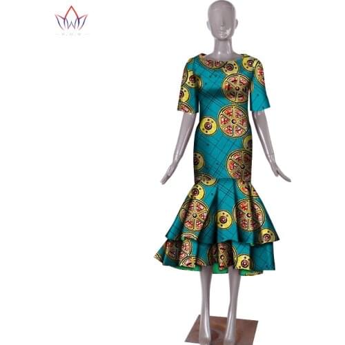 In stock Plus Size New African Dresses for Women Dashiki Elegant Africa Clothes Bazin Riche Sheath Pleated Party Dress WY1027