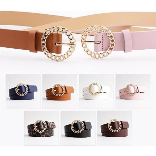 Vintage Leather Belt Women Girl Solid Color Waistband Round Metal Buckle Belts For Female Jeans Decoration Belt Femme Cummerbund
