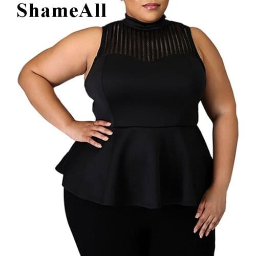 Plus Size Hollow Out Tunic White Blouse 4XL Summer Sleeveless Halter Slim Waist Back Key Hole Elegant Big Breasted Women Shirts