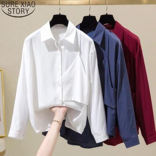 Office Lady Fashion Clothing 2021 Spring Autumn New Irregular Fake Two-piece Shirt Korean Solid White Long Sleeve Shirt 15704