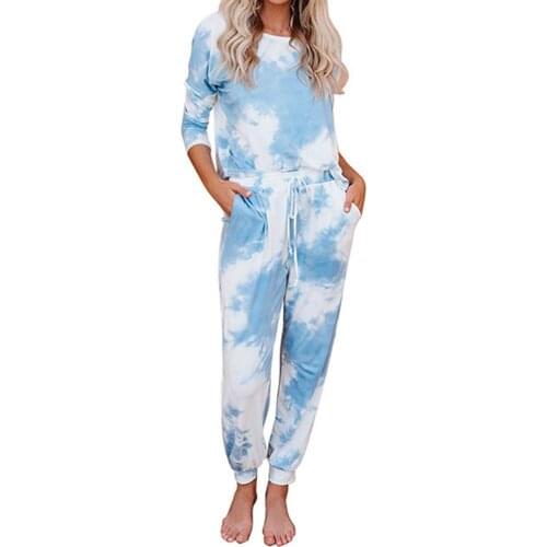 Women Casual Tie Dye Outfits Blouse Pockets Drawstring Pants Sports Tracksuit Outfits Blouse Pockets Drawstring Pants Tracksuit