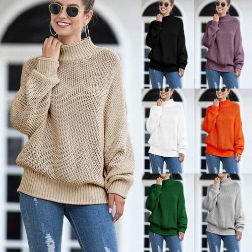 Women Sweaters Pullover Turtleneck 2021 Fashion Autumn Winters Bold Lines Sweater Edge Bat Sleeve Knit Woman Clothing LXJ2013
