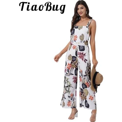Women Leisure Loose Overalls Oversize Elegant Female Floral Print Jumpsuit Suspender Trousers Chic Wide Leg Rompers Streetwear