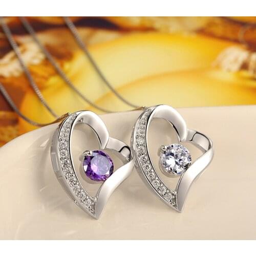 Pure Silver Necklaces For Women Cubic Zirconia Heart Pendant & Necklace Chain Collier Femme Wedding Jewelry Accesories Bijoux