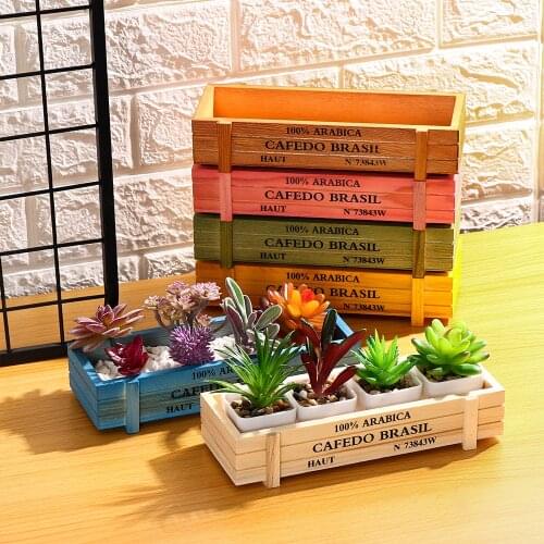 1 Pcs Wooden Flowerpot Garden Decor Trough Decorative Pots Succulent Boxes Rectangle Vase Vintage Crates Wood Flower Pot