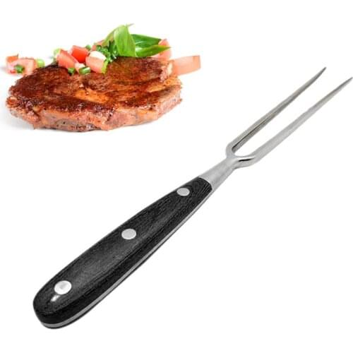 1pc Hot Selling Multifunction Stainless Steel BBQ Fork Creative Wood Handle Barbecue Fork Carving Fork Barbecue Tool