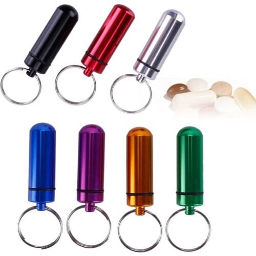 2pcs New High Quality Portable WaterProof Mini Blue Aluminum Keychain Tablet Storage Pill Box Bottle Case Holder #273518