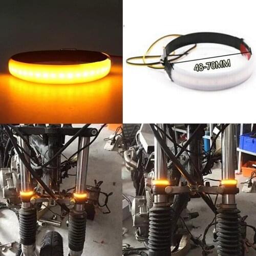 2Pc Universal LED Motorcycle Turn Signal Light & DRL Amber Flasher Ring Fork Strip Lamp Flashing 12V Waterproof 48-70MM 25LED