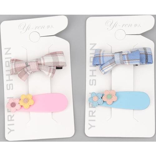 2PCS Korean plaid bow hairpins childrens BB clip girls hair accessories side clip hair accessories headdress set wholesale