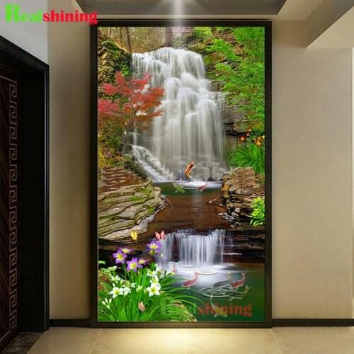 5 D diamond painting Waterfall scenery Entrance Background Wall Painting Nature Landscape diamond embroidery mosaic N1860