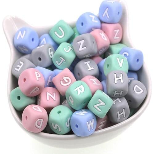 Kovict 12mm 500pc Silicone letters ccolourful Beads Baby Teether Beads Chewing Alphabet Bead For Personalized Name DIY