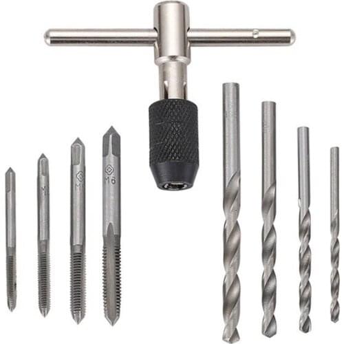 9PCS M3-M6 T Type Thread Tap Reamer Hand Taps Drill Bit Set Screw Hole Drill Bit Set Machine Thread Tap Metric Screw Tap