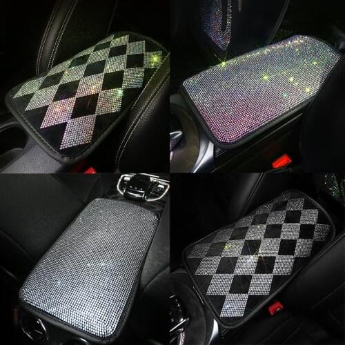 Car Armrest Rhinestone Cover Accessories for Woman Girls Sparkling Bling Auto Protector Automotive Accessories