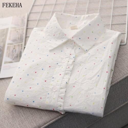 Print White Shirts Women Blouses Cotton Long Sleeve Lady Tops Female Clothes Autumn News