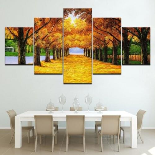Large 5 Pcs/Set Landscape Autumn Golden Avenue Painting Prints On Canvas Maple Grove Wall Art Hotel Decorative Picture Artwork