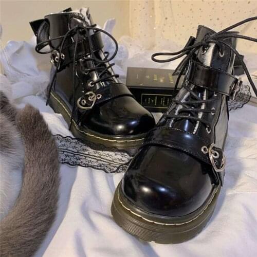 Black Brown Gothic Short Boots Lolita Shoes Round Head Lace Up Martin Loli Ankle Boot Cute Sweet Student Shoe Cosplay Mid Heel