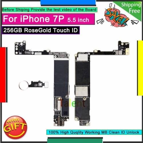 For IPhone 7 Plus Motherboard 256GB RoseGold Touch ID Home Button Unlock Original Mainboard Good Logic Board Tested all Function