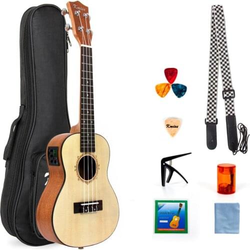 Kmise Ukulele Concert Electric Acousitc Solid Spruce Ukelele 23 Inch Uke with Professional Guitar Cable Starter Kit