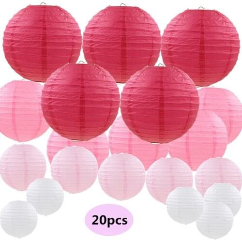 20 pcs 6"-12" White Pink Paper Lanterns Chinese Japanese Mix Color Assorted Sizes lamp for Wedding Party Hanging Diy Decor
