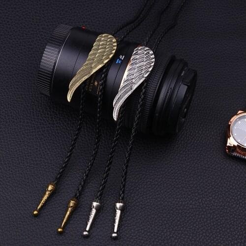 Angel Wings Bolo Tie Leather Rope Jewelry for Men Women Shirt Collar Chain Necklace Metal Neckties Bowtie Fashion Cowboy Gifts