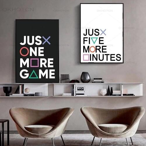 Gamepad Controller Canvas Print Painting Just One More Game Funny Quotes Art Posters Abstract Wall Art Picture for Kids Room
