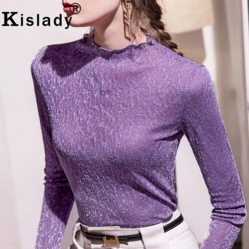 Kislady Winter Sexy Lace Shining Gothic Shirts Turtleneck Ruffles Patchwork Harajuku Fashion Shirts Korean OL Plus Size Clothes