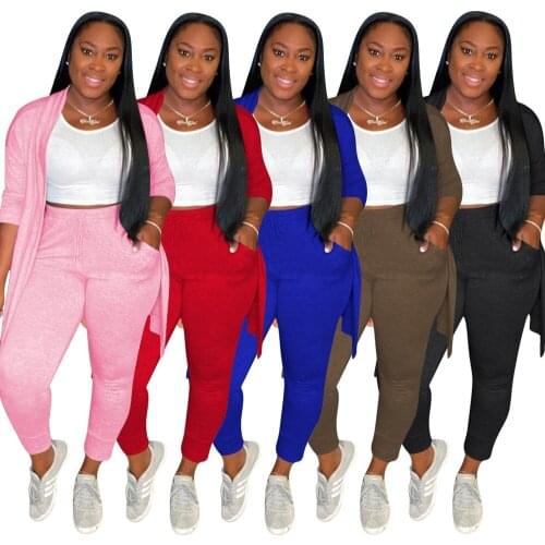 Casual Loose Cardigan Set With Pants Solid Color Long Style Two Piece Set Long Sleeve Sashes Coat Winter Spring Matchings Suits