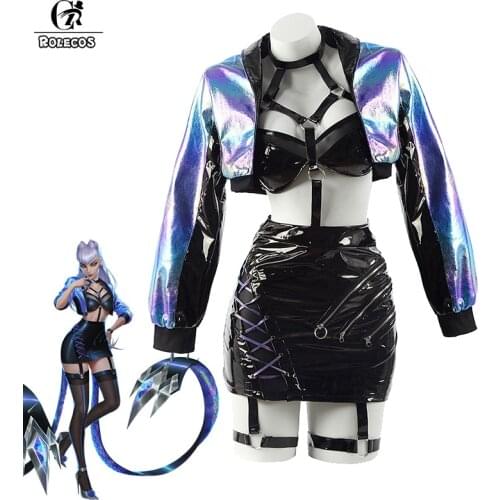 ROLECOS Game LOL KDA Evelynn Cosplay Costume LOL KDA ALL OUT Evelynn Cosplay Sexy Women Costume Uniform Bra Coat Skirt Outfit