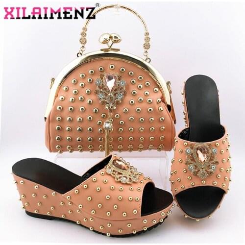 Pretty Price Shoes and Bag Set in Peach Color Italian Design Nigeiran Women Shoes Matching Bag for Wedding Party Slingback Shoes