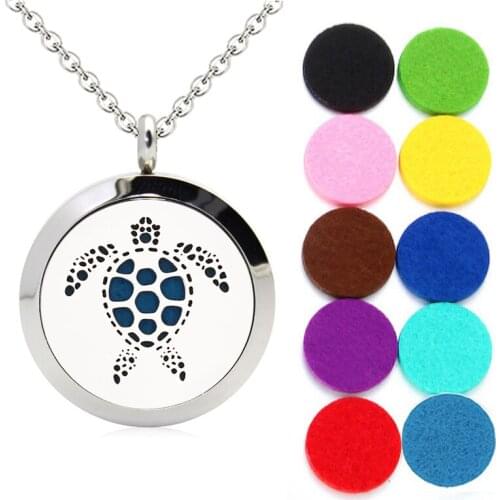 25mm Stainless Steel Necklace Pendant Women Jewelry Making Turtle Essential Oil Aromatherapy Perfume Locket With 10pcs Pads Gift