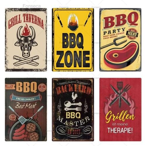 DADS BBQ Metal Tin Sign Wall Decor For Barbecue Party Zone Bar Pub Kitchen Vintage Iron Painting Shabby Chic Home Decor