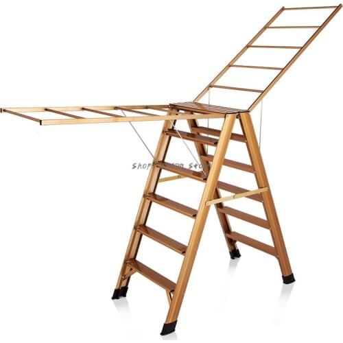 Multifunctional Ladder Clothes Hanger Floor Folding Household Dual Purpose Thickened Indoor Multi-purpose Clothes Hang