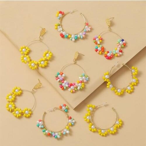 1 Pair Fashion Beaded Earrings Bohemian Style Flower Bead Earrings Circle Bead Earrings Jewelry Accessories For Women Girls