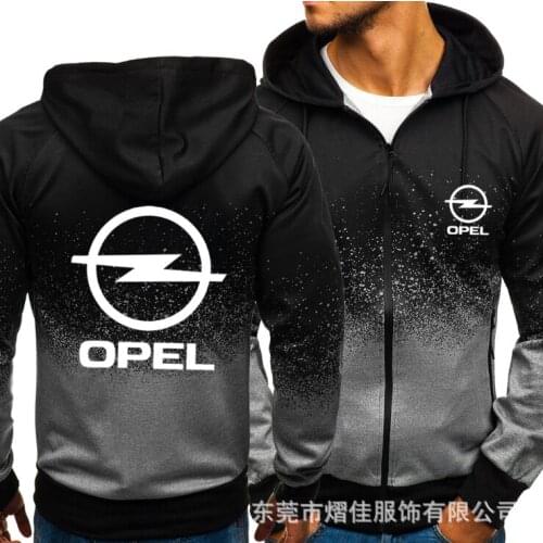 2021 for OPEL Car Logo Print Casual HipHop Harajuku Gradient color Hooded Mens Fleece Sweatshirts zipper Jacket