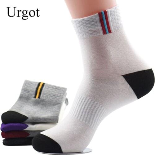 Urgot 5 Pairs Spring New Mens Short Tube Sports Socks Cotton Casual Solid Color Sweat-absorbent Breathable Casual Mens Socks