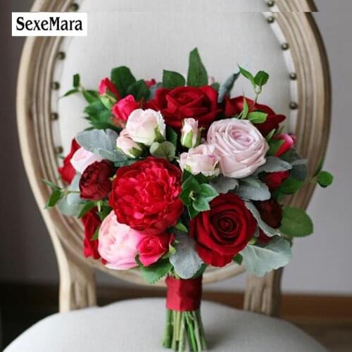 New Flannel + moisturizing feel rose material red red light pink simulation bride holding flower ball